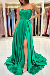 Modern Emerald Sweetheart Long Prom Dress with Sleeveless Slit